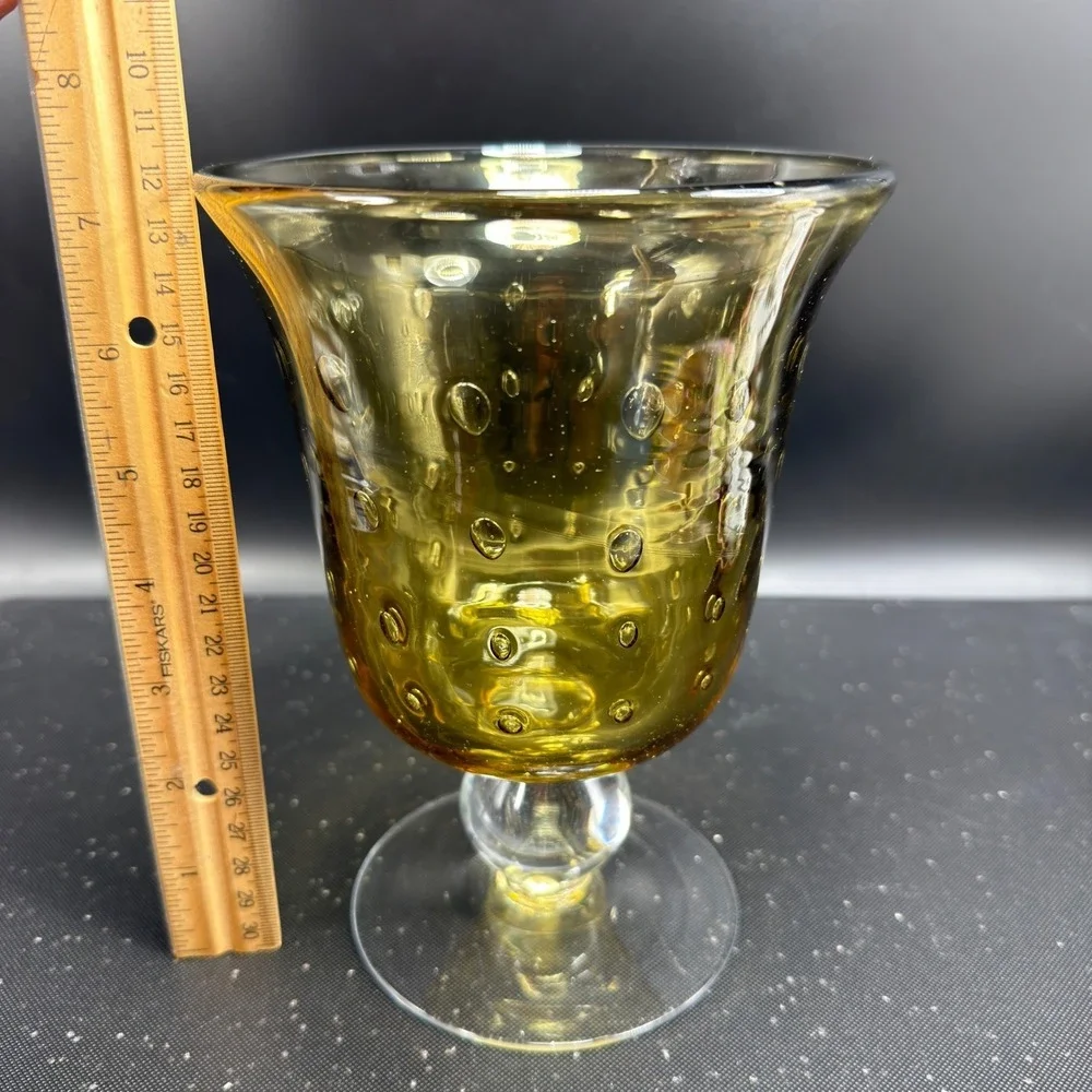 Venetian‎ Italian Glass Amber Controlled Bubble Vase Footed Pedestal Bullicante